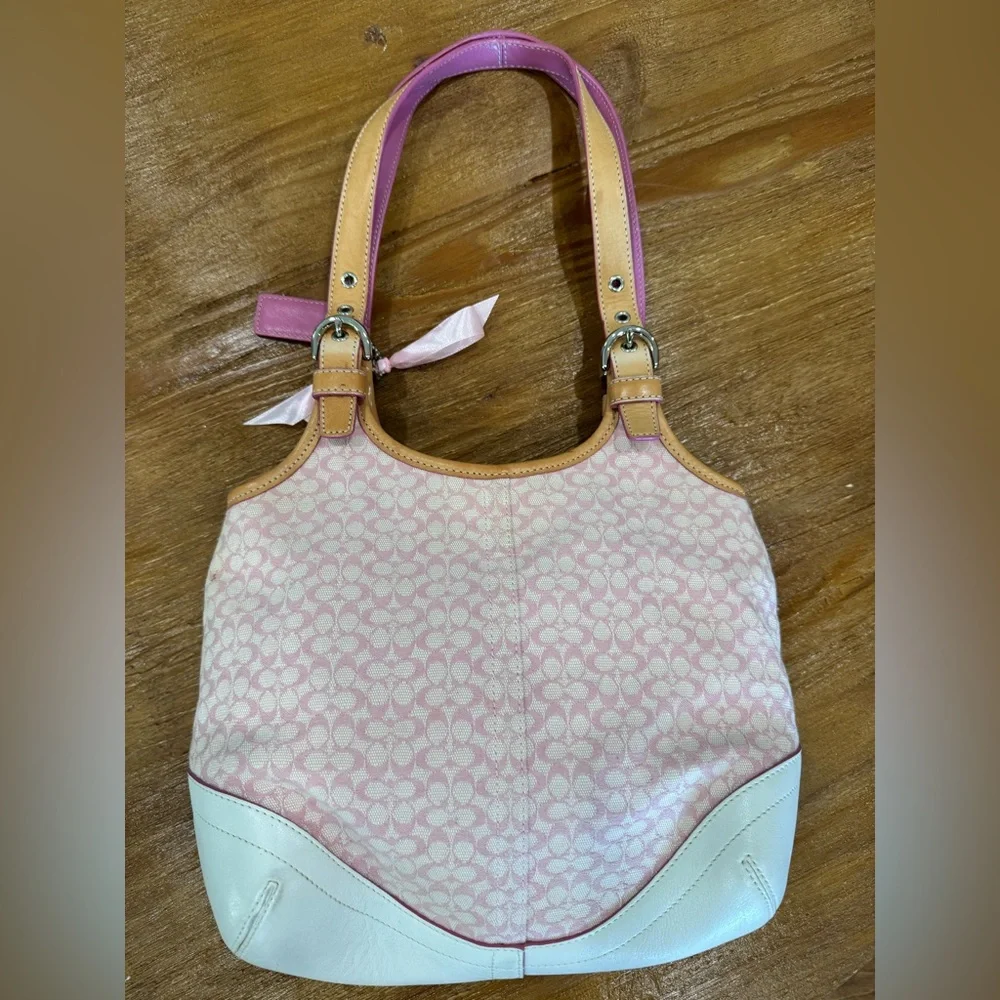 Vintage Coach Pink and Tan Shoulder Bag - Picture 3 of 7